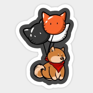 Shiba with Cat Balloons Sticker